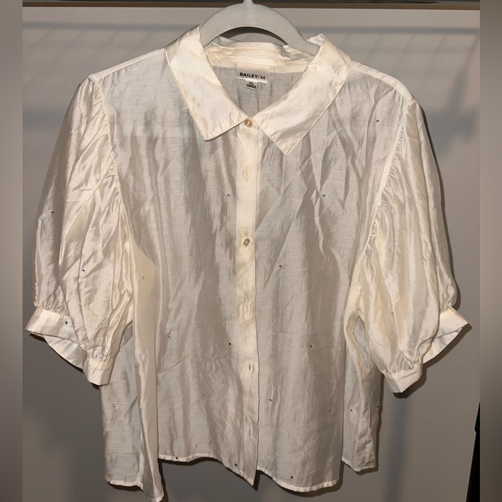 Bailey 44 Cream Sheer Button Up with Rhinestones